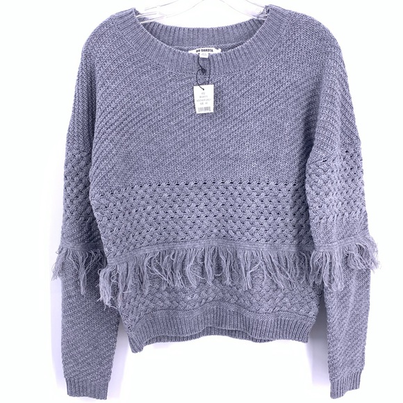 BB Dakota NWT Gray Fringe Sweater - Picture 1 of 8